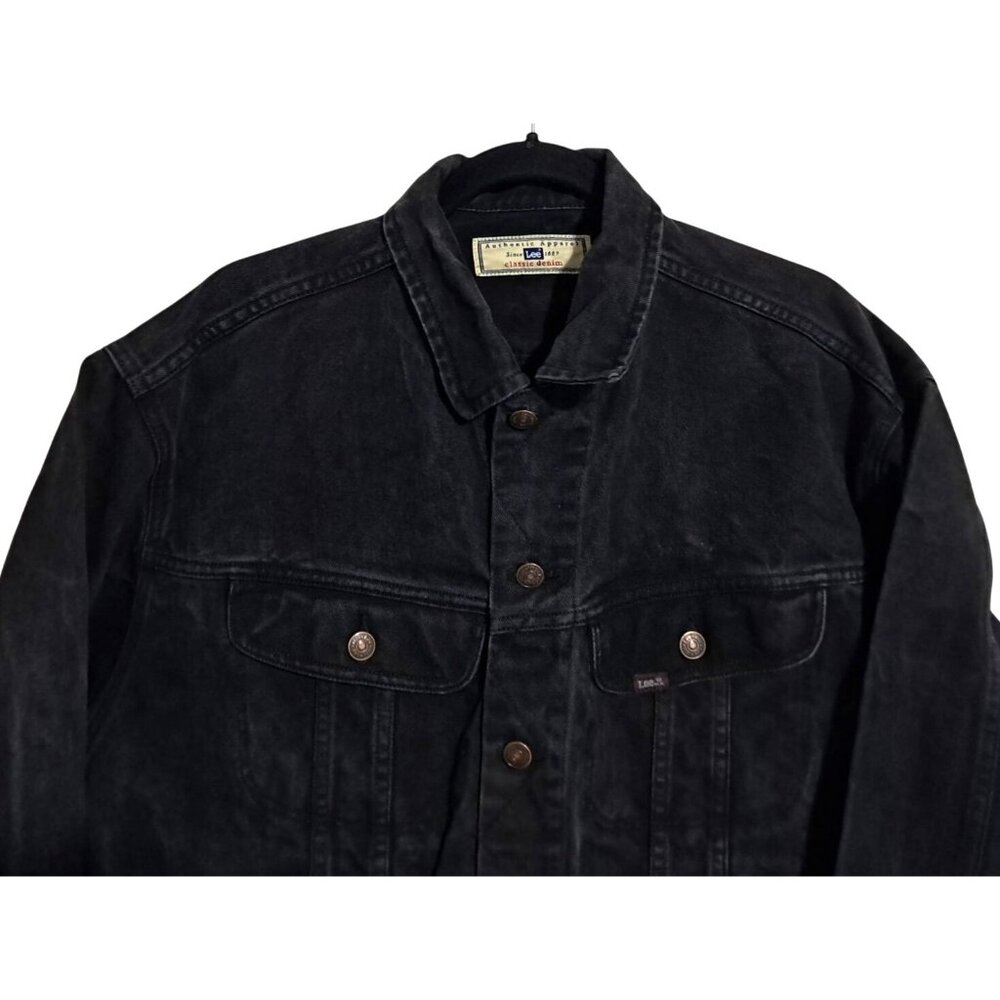 Lee Trucker Jacket Mens L Black Overdyed Denim Vintage 1990s Lee 7175SB - Picture 3 of 10